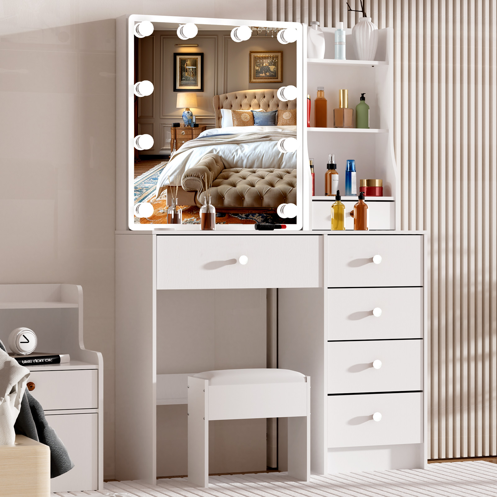 Office Furniture Okc - Moderno Tocador Blanco con Espejo LED,